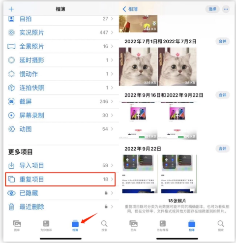 濂溪苹果手机维修分享iOS 16 中相册重复项目功能使用方法 