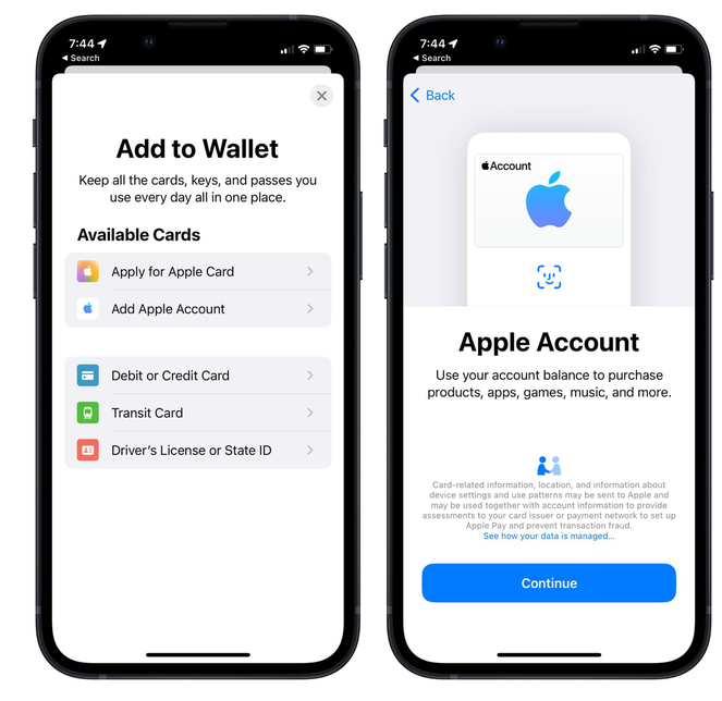 濂溪苹果手机维修分享iOS 15.5钱包App如何添加 Apple 账户 