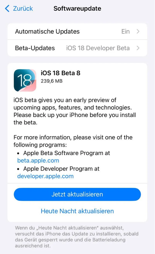 濂溪苹果手机维修分享苹果 iOS / iPadOS 18 开发者预览版 Beta 8 发布 